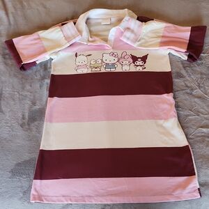 Sanrio Hello Kitty And Friends Striped Pink and White Polo Shirt Girls XL